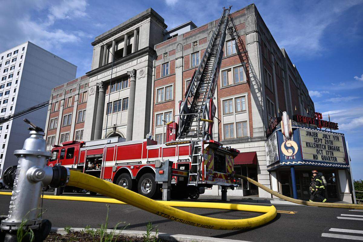 A fire broke out on the roof of Tacoma’s Temple Theater on Tuesday, May 12, 2026.