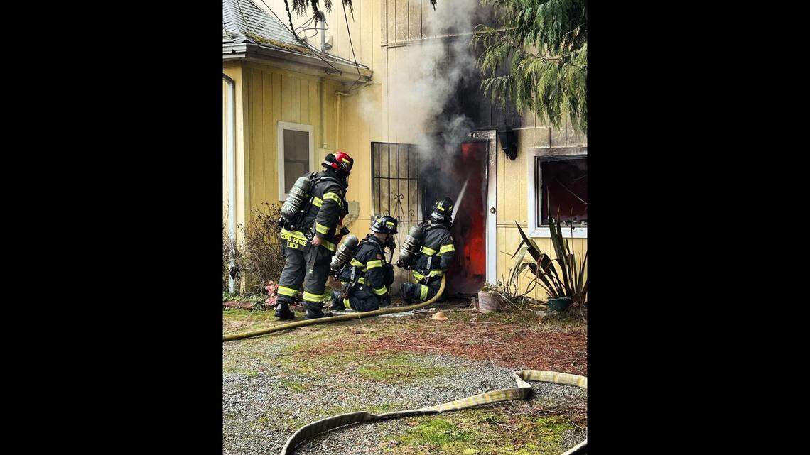Central Pierce Fire & Rescue battle a residential fire Thursday, Jan. 25, 2024, in Puyallup.