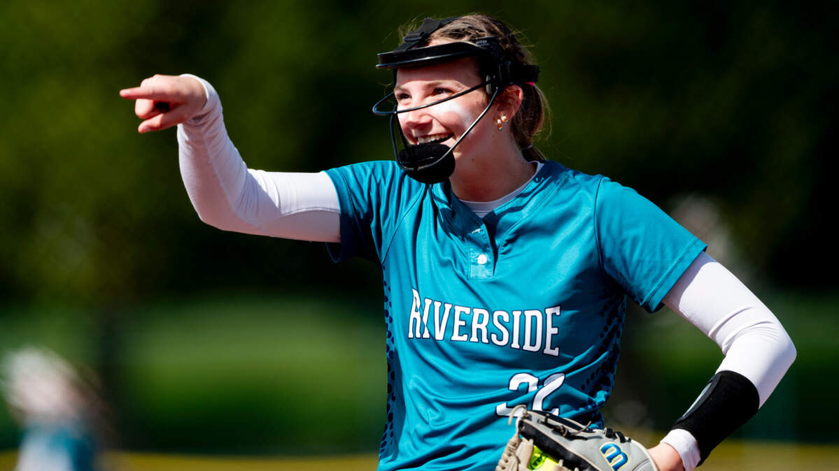 Auburn Riverside’s Danica Butler (22) reacts to a strike out against Prairie during the 3A District Championship game at the Regional Athletic Complex, on Saturday, May 18, 2024, in Olympia, Wash.