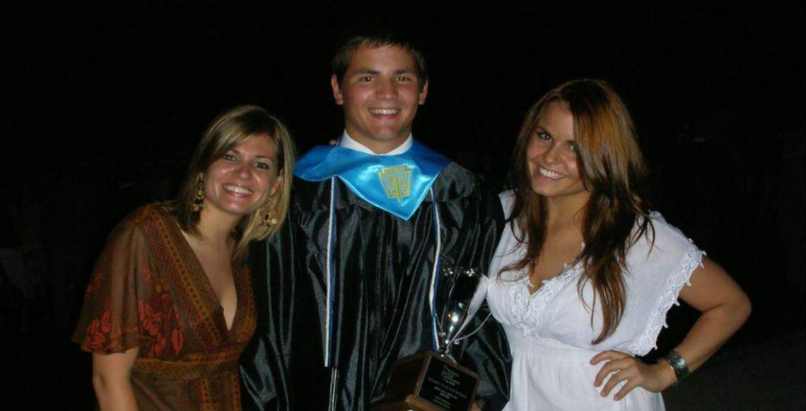 Mike Macdonald with his sisters, Kate and Maggie, after winning the Best All-Around Senior Award at his Centennial High School graduation in Roswell, Georgia, in 2006.