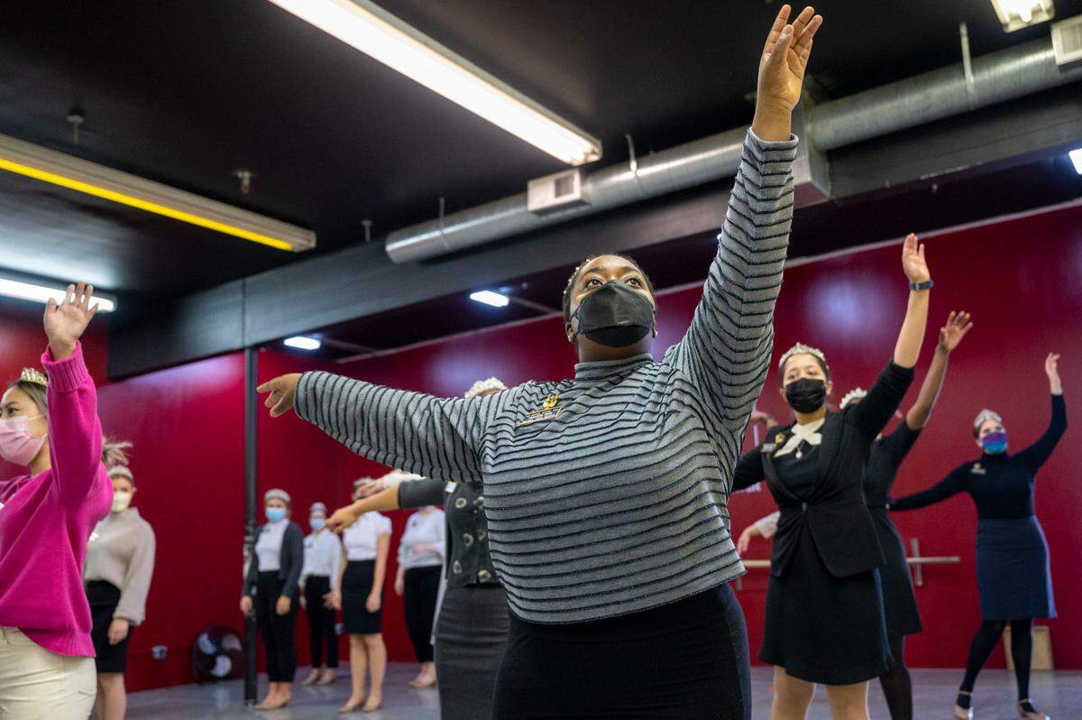 Zana Stewart from Bethel High School rehearsing a dance on Saturday, Jan. 29, 2022, in Tacoma, Wash.