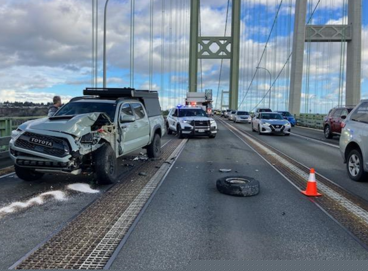 A crash in the westbound lanes of the Narrows Bridge caused traffic backups the evening of Monday, Feb. 26.