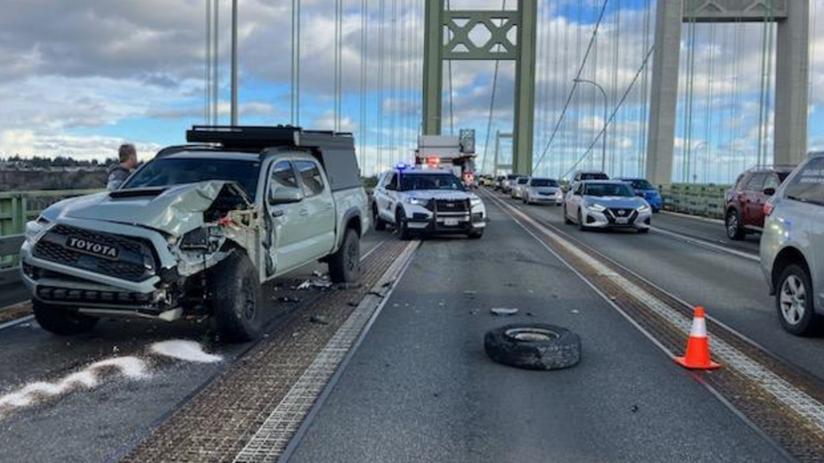 A crash in the westbound lanes of the Narrows Bridge caused traffic backups the evening of Monday, Feb. 26.