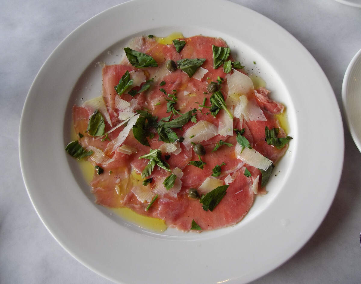 Beef carpaccio, thinly sliced, from Macaluso’s Italian Restaurant in Ruston.