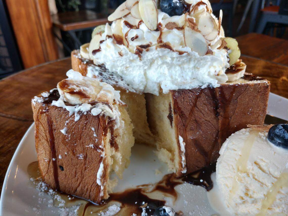 The honey bread toast, toasted and saturated in a honey syrup, from T-Town Cafe in Lakewood.