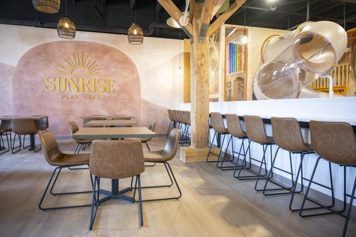 An open seating space is located at the front of Sunrise Play Cafe on Thursday, March 26, 2026, in Tacoma, Wash.
