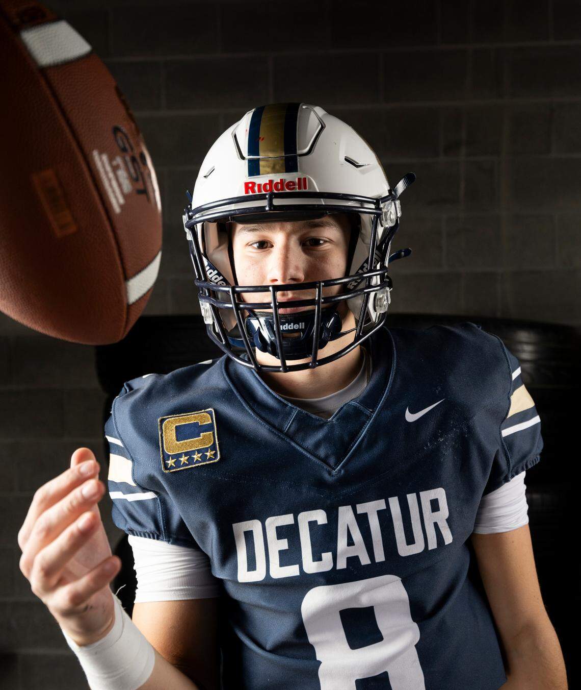 The News Tribune 2024 All-Area first-team quarterback selection Spencer Holloway, Decatur, poses for a portrait at Mount Tahoma High School, on Sunday, Dec. 8, 2024, in Tacoma, Wash.