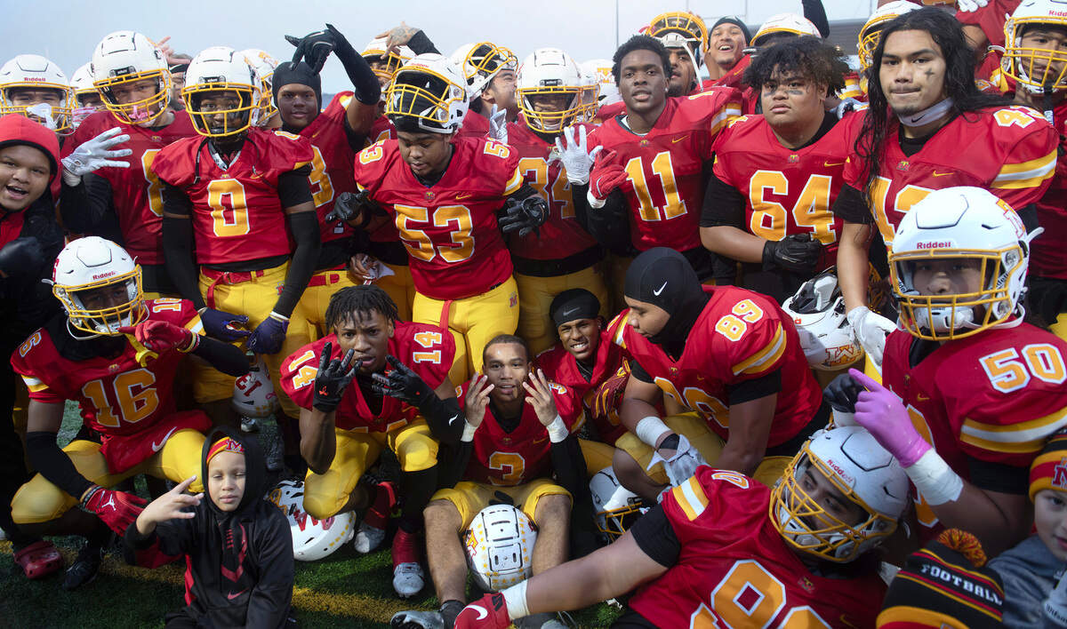 The Mount Tahoma Thunderbirds celebrate following their victory over Mount Spokane in Saturday afternoon’s 3A state playoff football game at Mount Tahoma High School in Tacoma, Washington, on Nov. 9, 2024. Mount Tahoma won the game, 35-13.