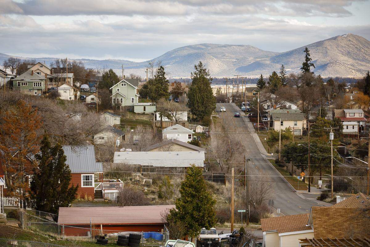 Klamath Falls, a city of about 21,000 in south-central Oregon, March 22, 2018. Klamath Falls faced a $600,000 increase in its latest biennial bill for the state pension fund and has had to cut back on street and bridge repairs. “You get to the point where you can no longer do more with less — you just have to do less with less,” said Nathan Cherpeski, the city's manager.