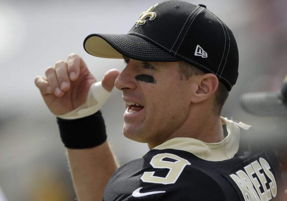 Saints quarterback Drew Brees on the bench in Los Angeles last weekend after he injured his thumb in New Orleans’ loss to the Rams. Brees will miss Sunday’s game at the Seahawks following surgery.