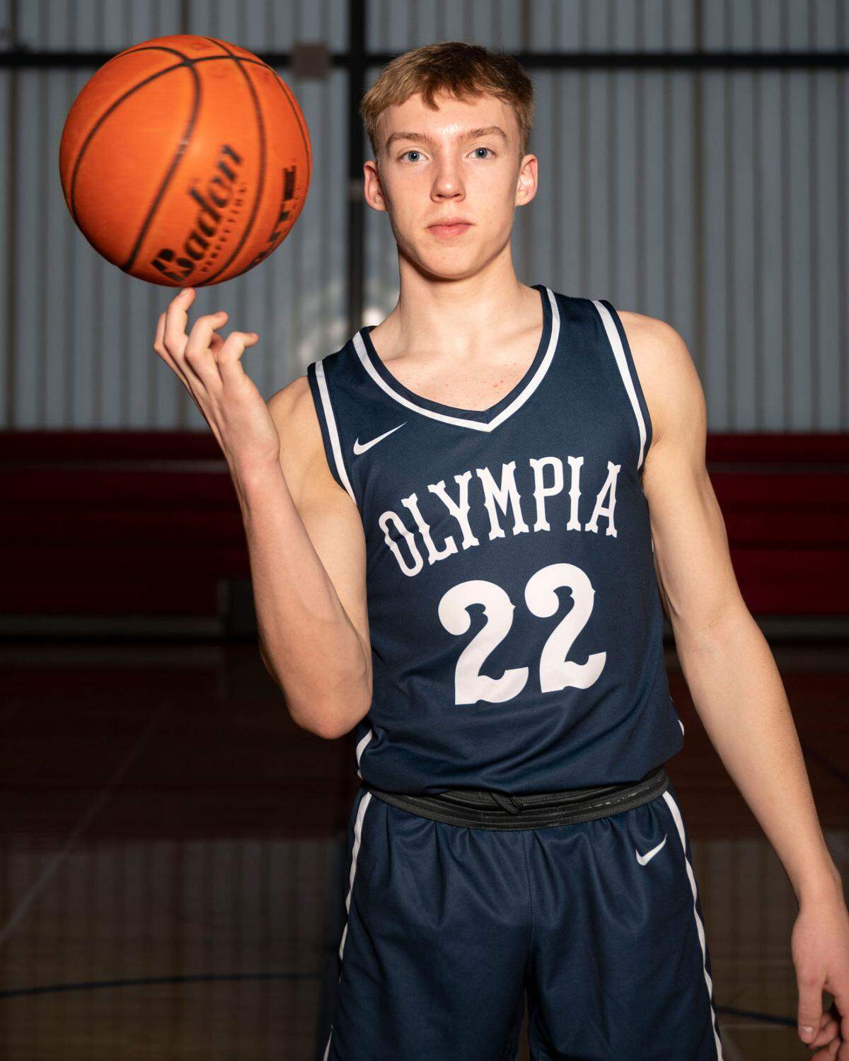Olympia’s guard Parker Gerrits poses for a portrait at Silas High School in Tacoma, Wash., on Wednesday, March 16, 2022.