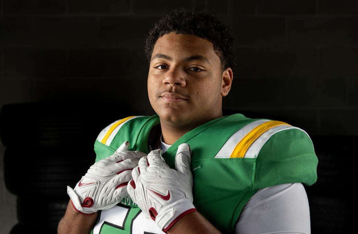 The News Tribune 2024 All-Area first-team defensive line selection Malijah Tucker, Tumwater, poses for a portrait at Mount Tahoma High School, on Sunday, Dec. 8, 2024, in Tacoma.