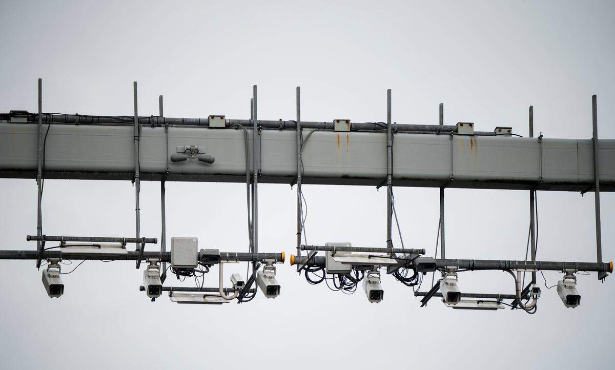 The automated license plate cameras and pass readers on an onramp on WA-16, on Thursday, March 13, 2025, in Gig Harbor, Wash.