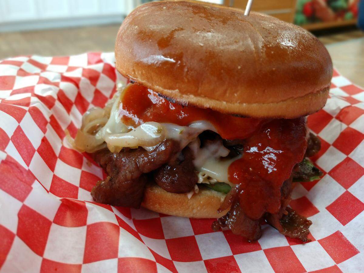 A spicy beef bulgogi burger from Build-A-Burger in Tacoma.