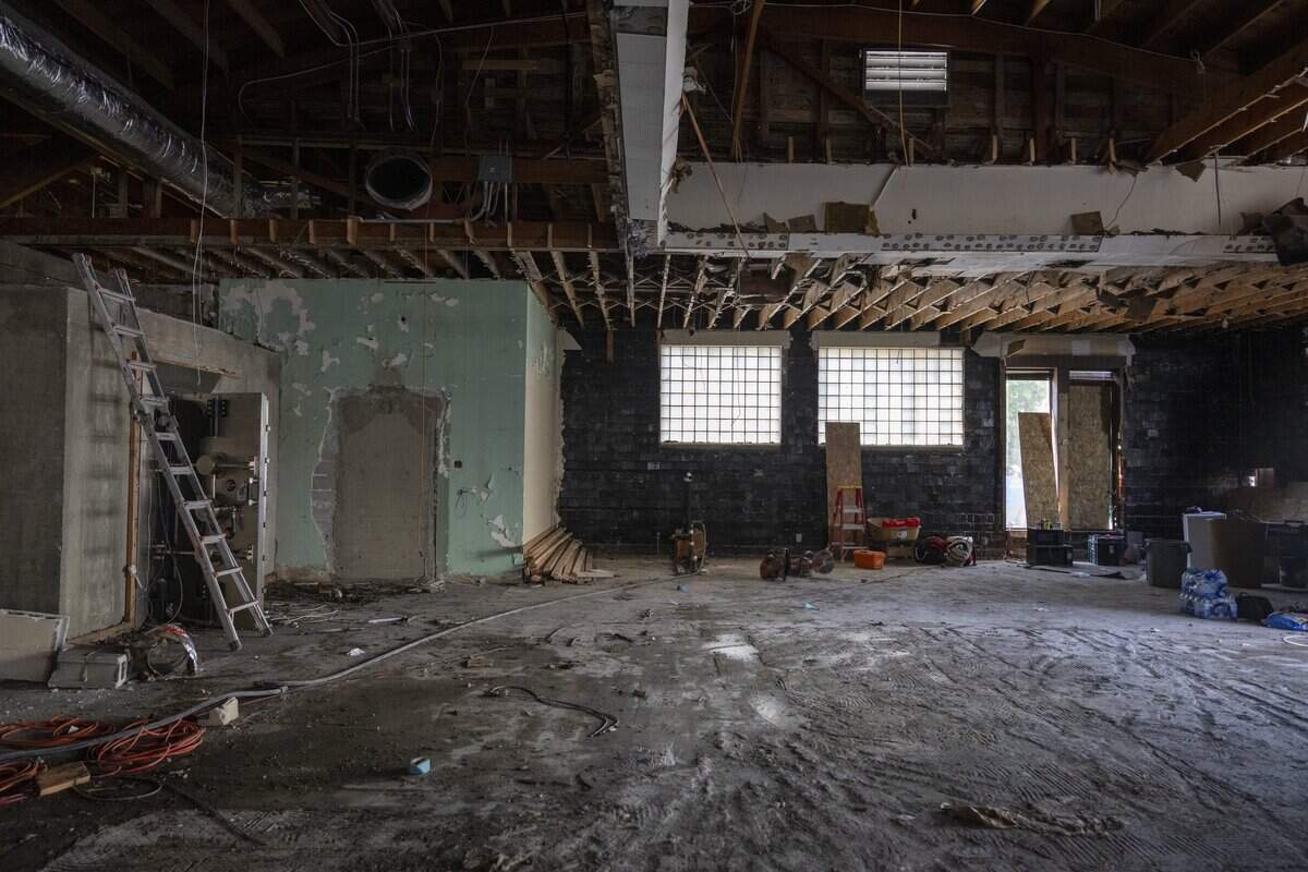 The former Bank of America building sits under construction in downtown Sumner on Monday, July 13, 2026. An office space will occupy the back portion of the building.