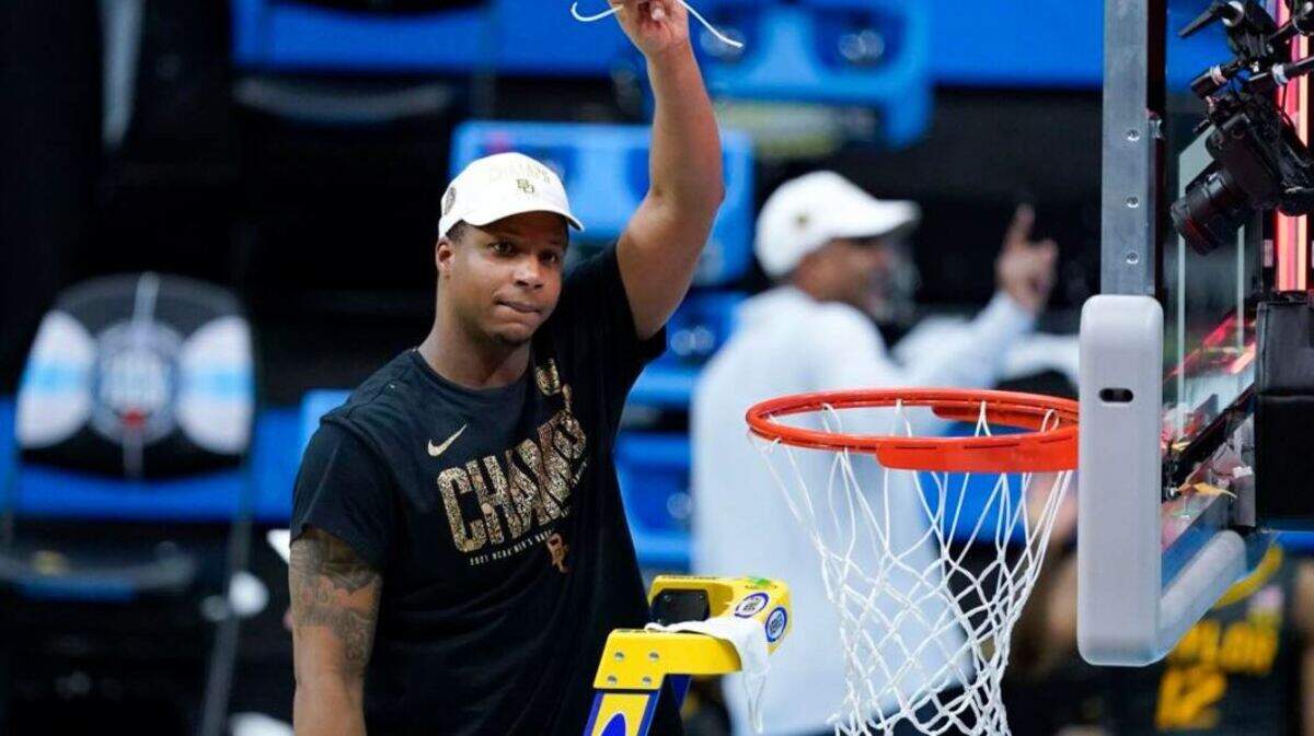 Forward Mark Vital was one of the nation’s best defensive basketball players while helping Baylor win the NCAA national championship this past spring. Here he is cutting down the nets after an 86-70 win over Gonzaga in Indianapolis. The 6-foot-5 Vital signed a contract to be a tight end on the Seahawks’ practice squad.