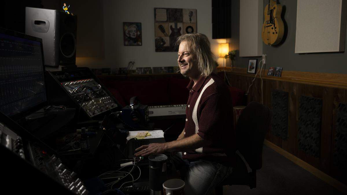 Local musician and producer Chad Quist poses for a portrait at his home studio, Luscious Moss Studio, on Tuesday, Dec. 16, 2025, in Edgewood, Wash.