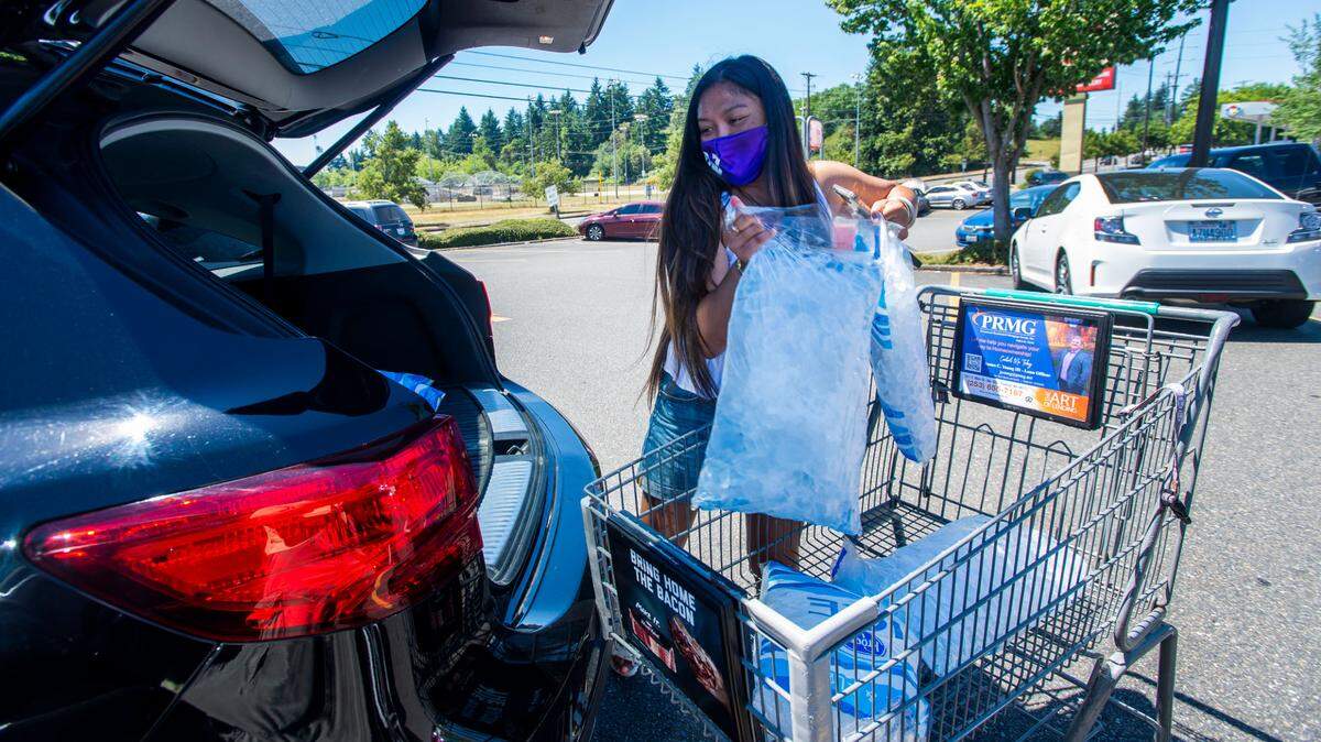 It took a trip to two Tacoma grocery stores but UW student Victoria Nuon found enough ice for a two-year-old’s birthday party. “We have four coolers and 12 bags of ice so I think we have plenty now,” said Nuon loading her car at the 19th Street Fred Meyer. Area stores have been running low as the current heat wave intensifies. “I’m loving it,” said Nuon of the hot weather. “I was in Las Vegas last week and it was 115 degrees. This is a lot more bearable.”