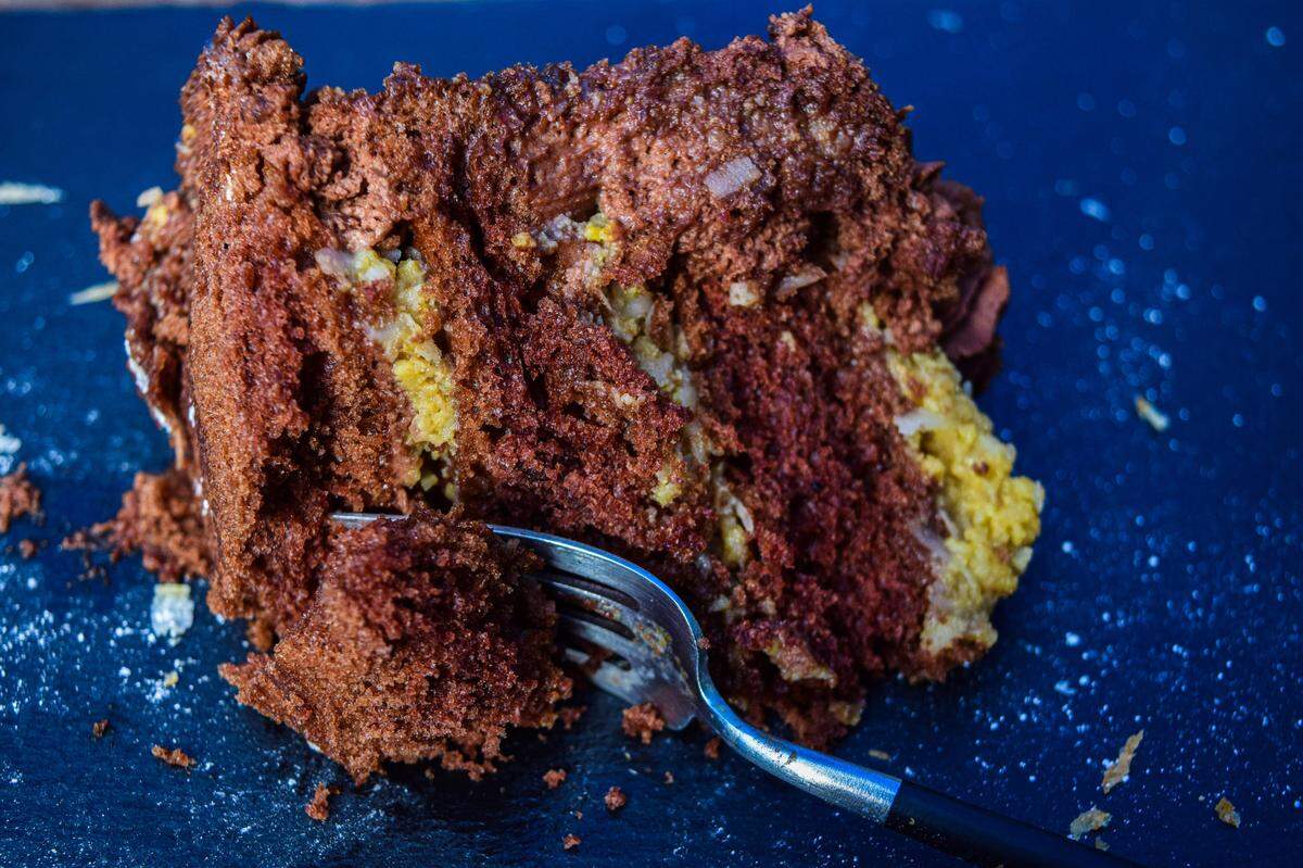 All of Arreche’s baked goods carry a subtle sweetness, even her German chocolate cake, loosely layered with coconut cream and homemade frosting.