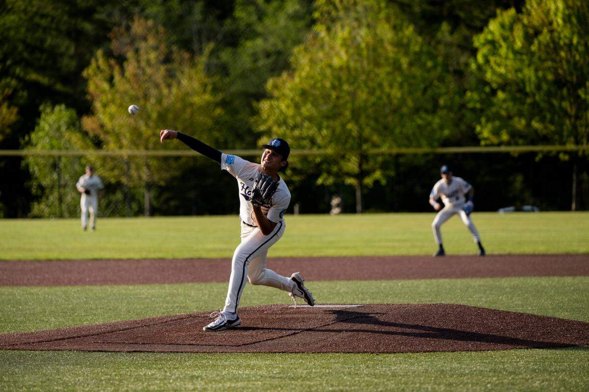 Gig Harbor’s Quentin Bockhorn (2) pitches during the baseball game at Sehmel Homestead Park, on Wednesday, April 30, 2025, in Gig Harbor, Wash.
