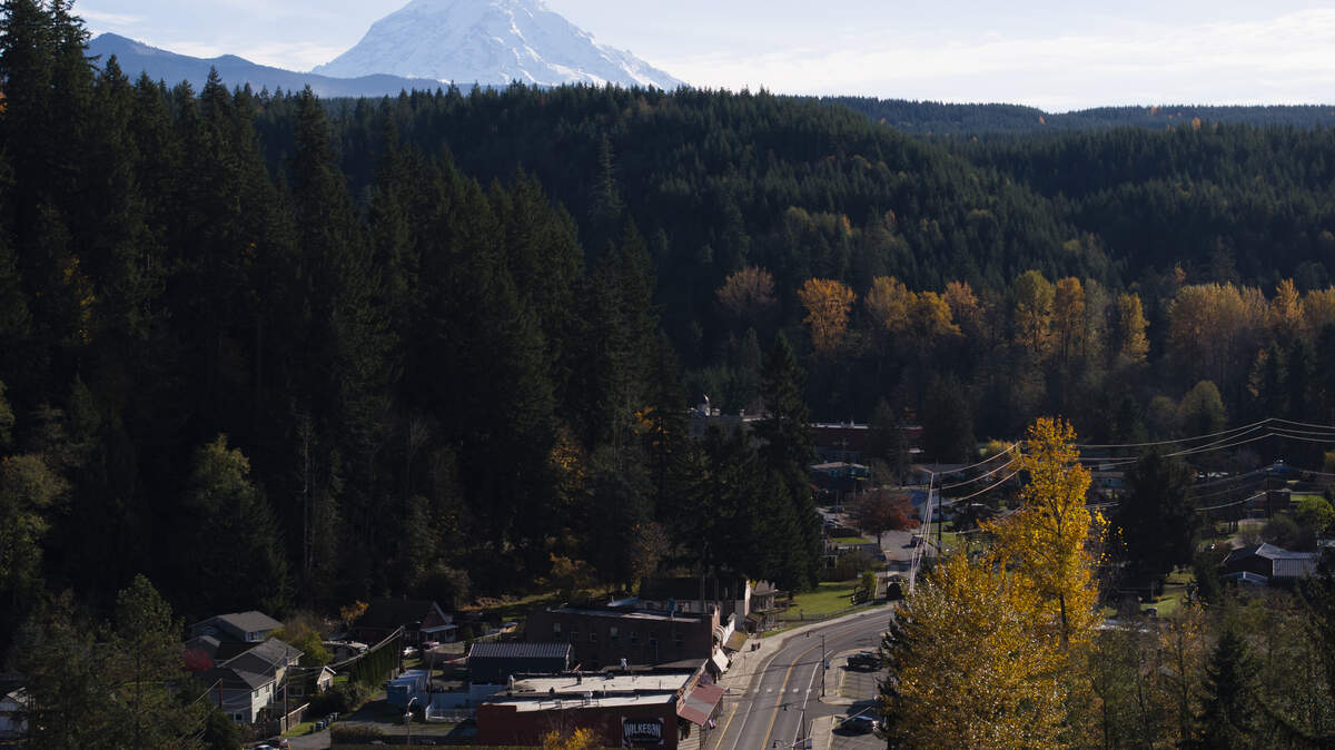 A man is in the hospital after falling 100 to 200 feet from a cliff in a remote area near Wilkeson on Nov. 21, 2025, authorities say.