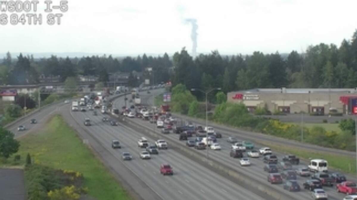 Both directions of Interstate 5 near Lakewood are blocked from a crash on April 30, 2025.