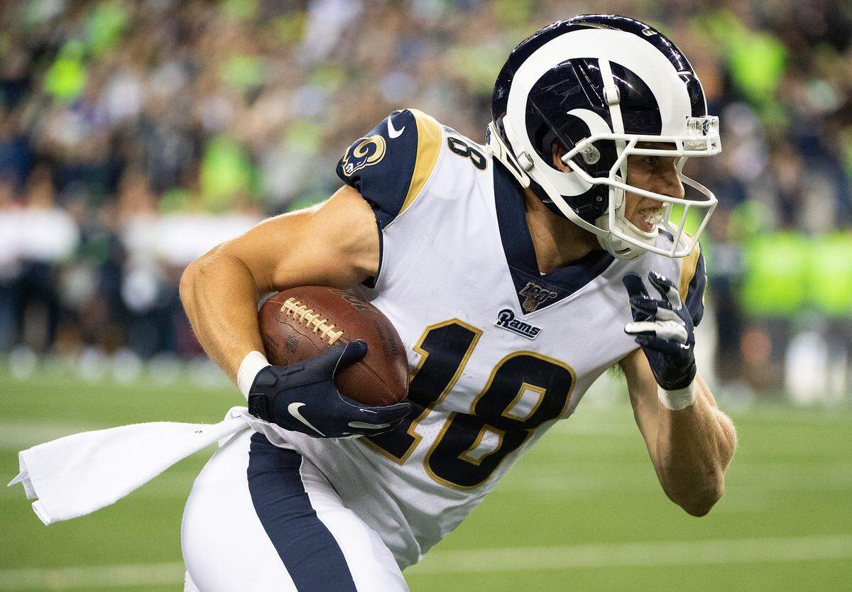 Los Angeles Rams wide receiver Cooper Kupp (18) runs after a catch during the fourth quarter. The Seattle Seahawks played the Los Angeles Rams in a NFL football game at CenturyLink Field in Seattle, Wash., on Thursday, Oct. 3, 2019.