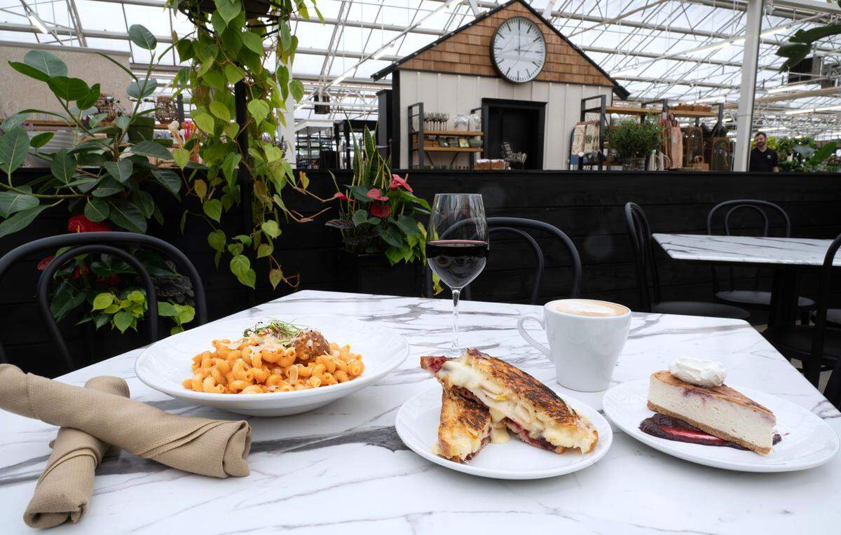 Terrace Café opened a year ago inside Watson’s Greenhouse in Puyallup. The fall/winter menu features cavatappi with Italian-style meatballs and a brie-gruyere grilled cheese with cranberries. Pastries and desserts are all made in-house, including luscious cheesecake.