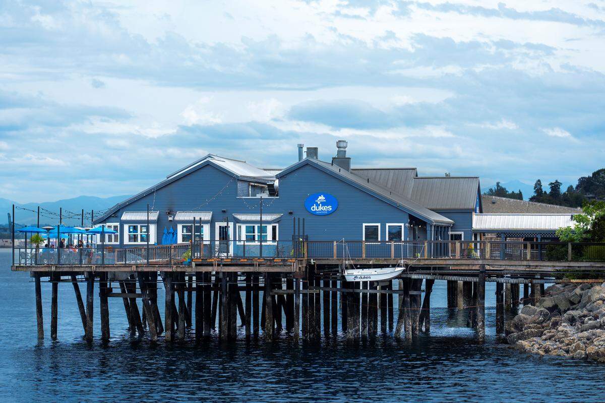 Duke’s Seafood on Ruston Way hovers right above Commencement Bay.