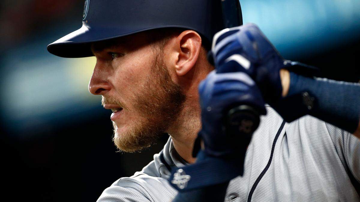 Seattle Mariners’ Chris Herrmann prepares for an at-bat during a baseball game against the Baltimore Orioles, Monday, June 25, 2018, in Baltimore. (AP Photo/Patrick Semansky)