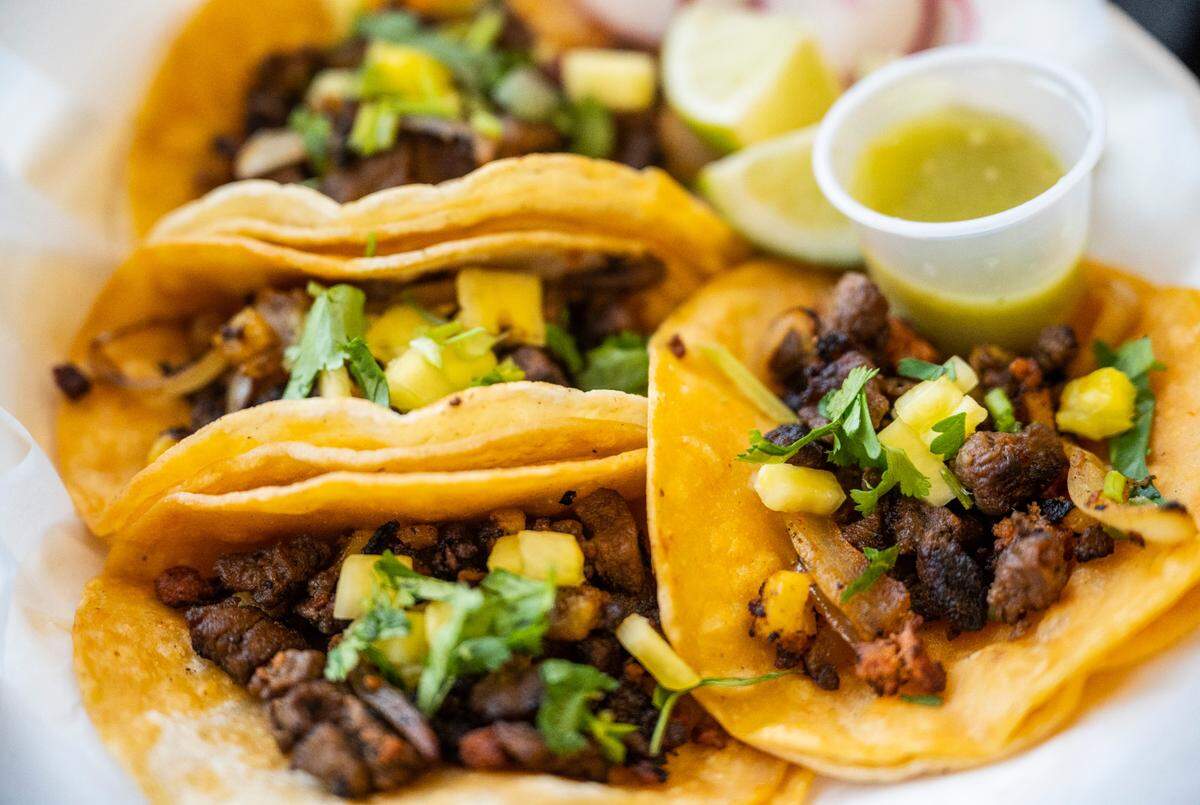 Pupusas are harder to find in the Puget Sound than tacos, but Amaya’s recipes for the latter also helped put El Balcon on the local map. A popular choice is the “mix” with steak, chorizo and pineapple.
