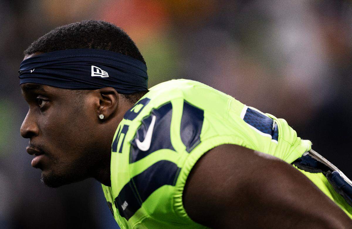 Seattle Seahawks linebacker Derick Hall (58) warms up before the game between the Seattle Seahawks and the Green Bay Packers at Lumen Field, on Sunday, Dec. 15, 2024, in Seattle, Wash.