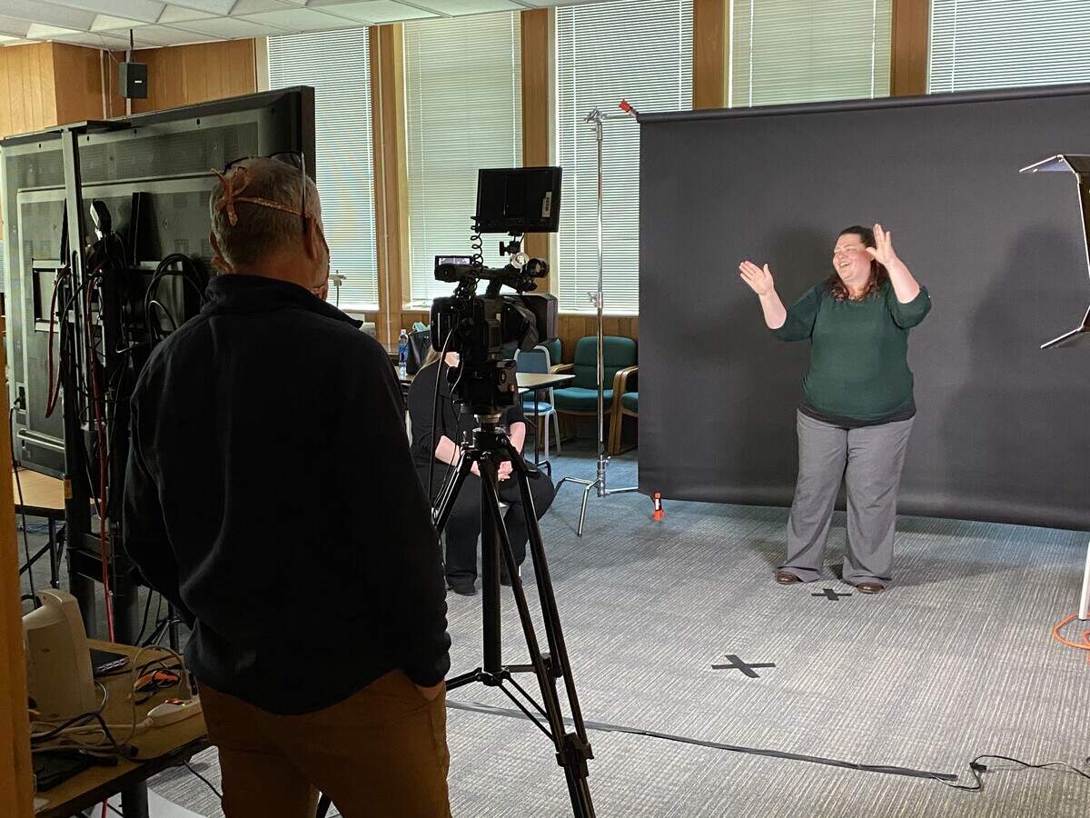 A sign language interpreter prepares to go live for Tacoma Public Schools’ first virtual graduation amid the COVID-19 pandemic. June 3, 2020