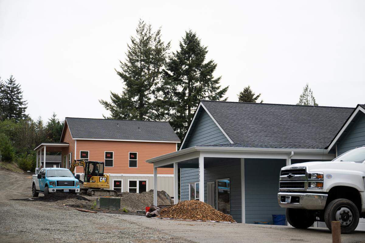 Habitat for Humanity works on three homes, only one of which has a family waiting to live in it, on Monday, April 8, 2024, in Gig Harbor, Wash.