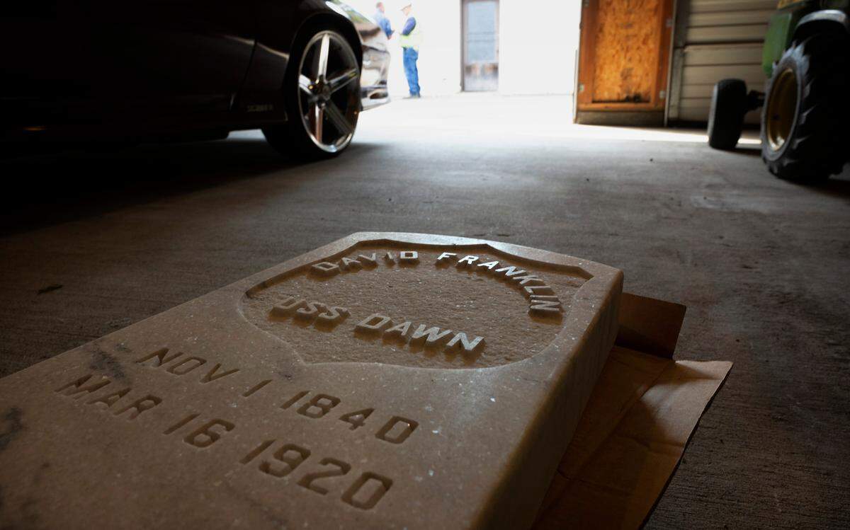 The offical Veterans Administration headstone for Civil War Navy veteran David Franklin waits for this weekend’s installation at the Oakwood Hill Cemetary in Tacoma, Washington, showhn on Tuesday, Oct. 4, 2022.