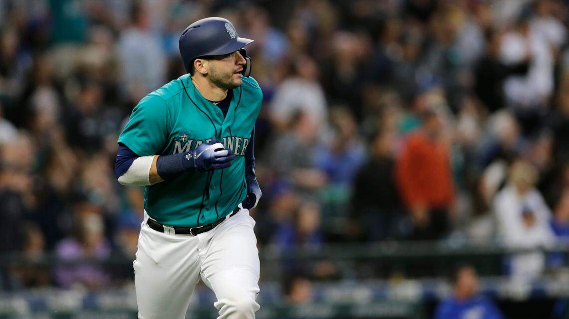 Seattle Mariners’ Mike Zunino starts rounding the bases after hitting a solo home run on a pitch from Kansas City Royals’ Ian Kennedy during a baseball game, Friday, June 29, 2018, in Seattle. (AP Photo/John Froschauer)