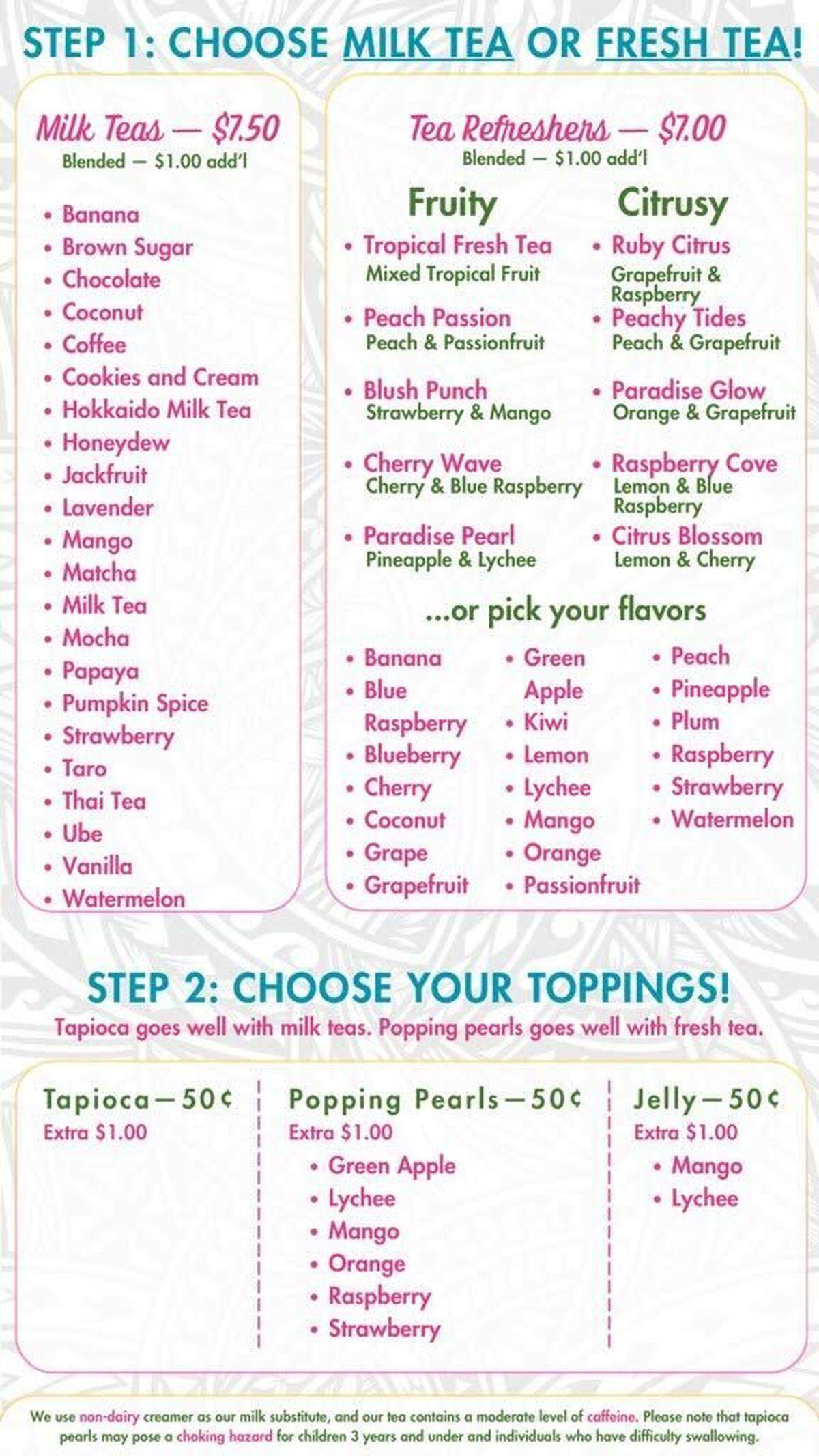 A sample menu for Bubl Cups, a new boba shop hosting its grand opening in Port Orchard Saturday, March 21, 2026.
