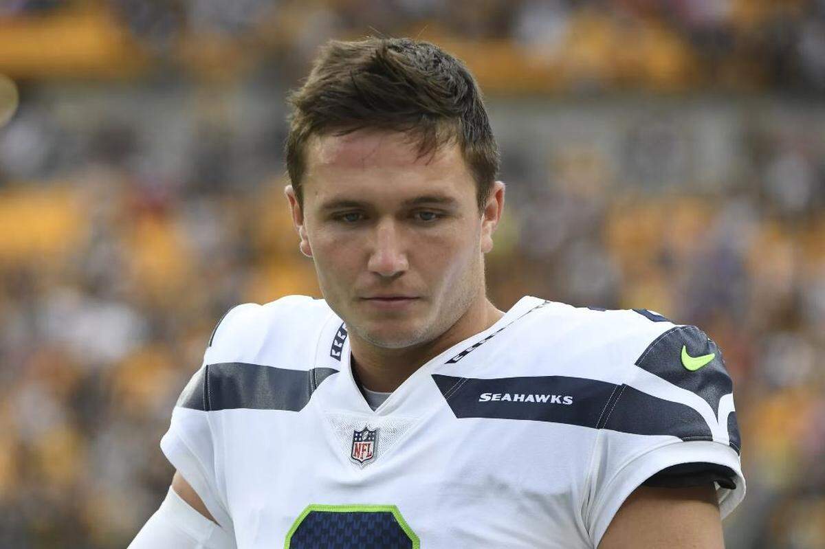 Seahawks quarterback Drew Lock on the sidelines during the first half when Geno Smith played in the preseason opener in Pittsburgh. Lock played the entire second half.