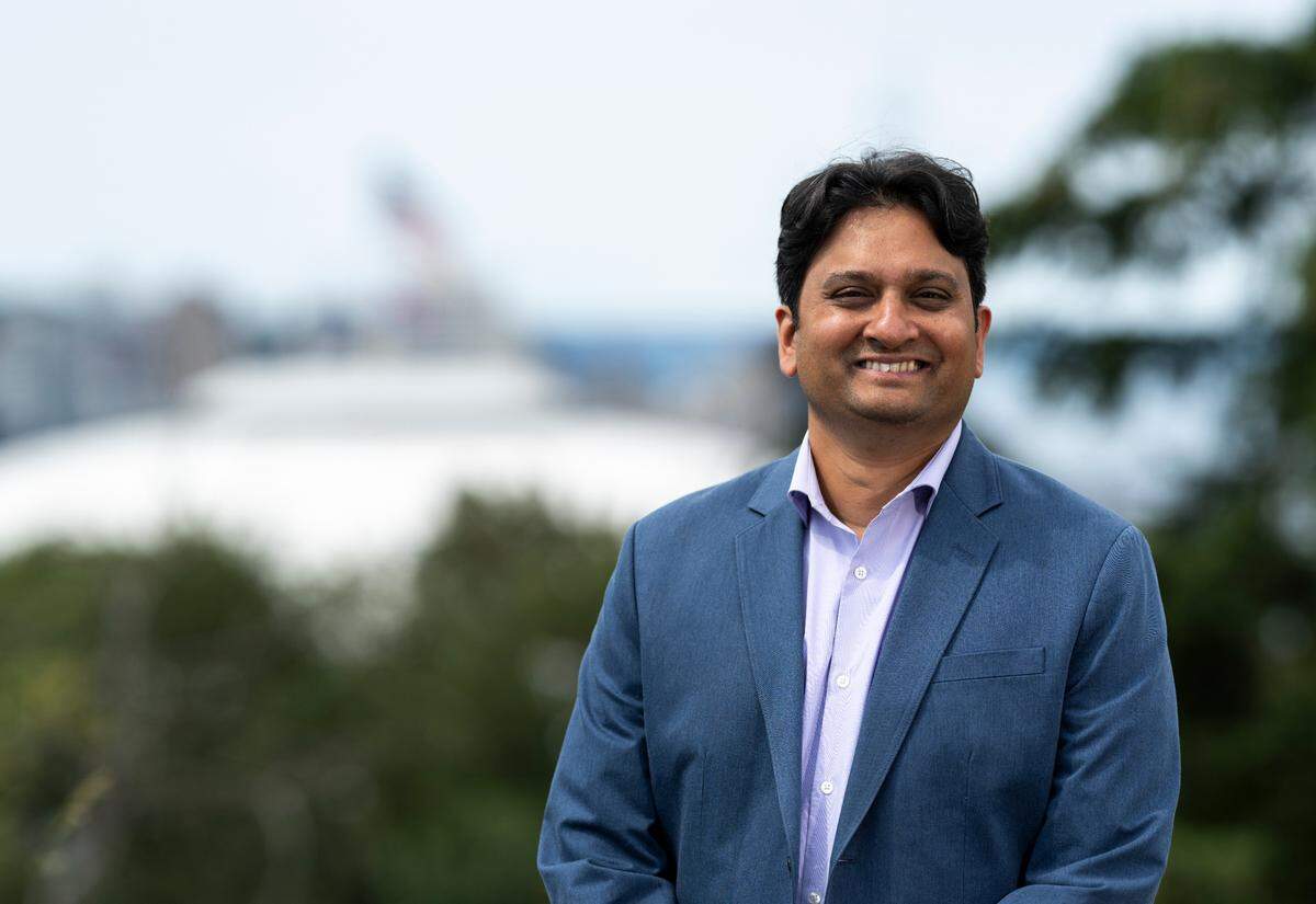 Newly appointed Tacoma City Council member for District 4 Sandesh Sadalge poses for a portrait in his district on the Eastside, on Wednesday, July 17, 2024.