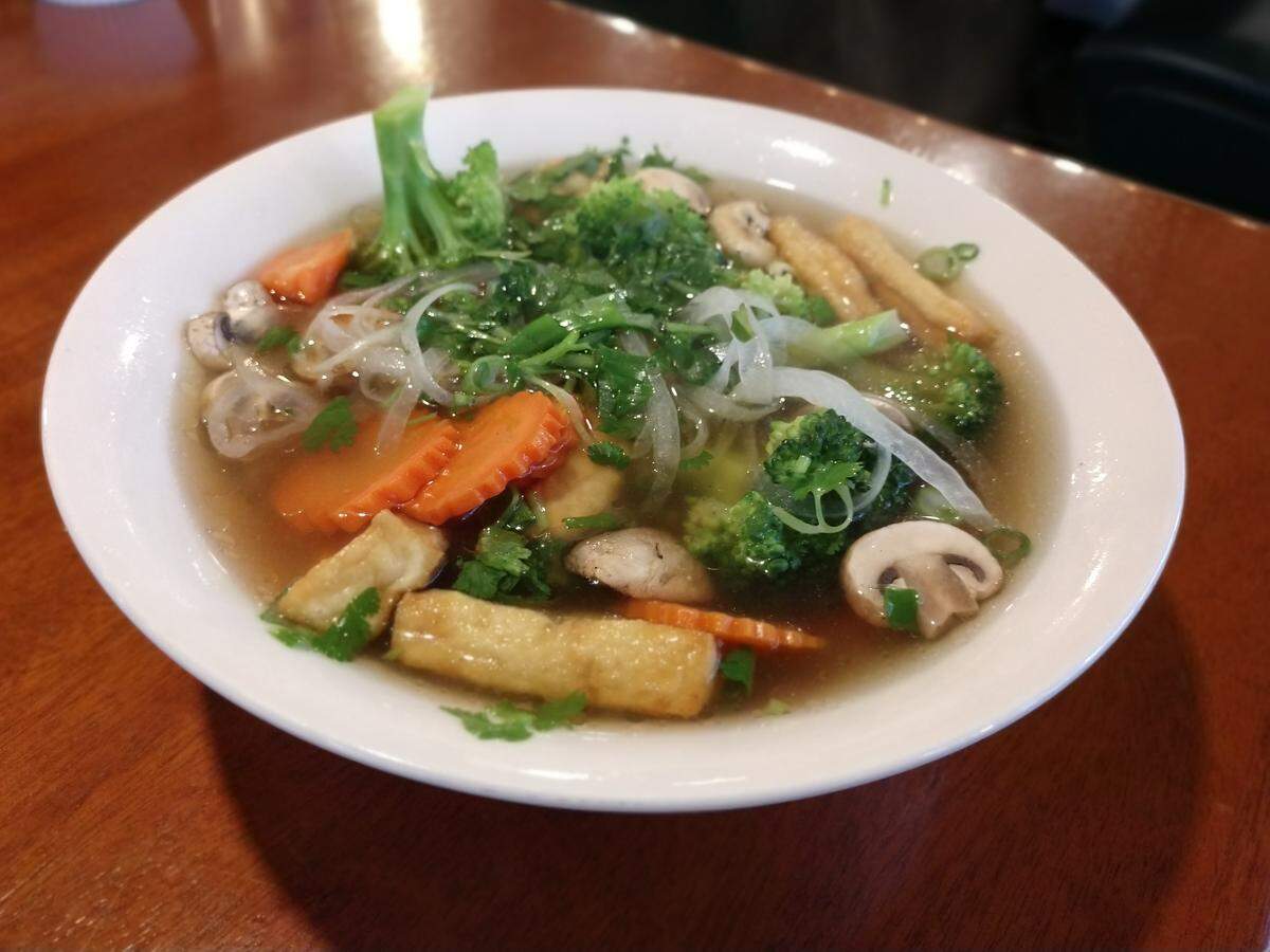 Vegan pho from Pho & More Vietnamese Restaurant in Gig Harbor.