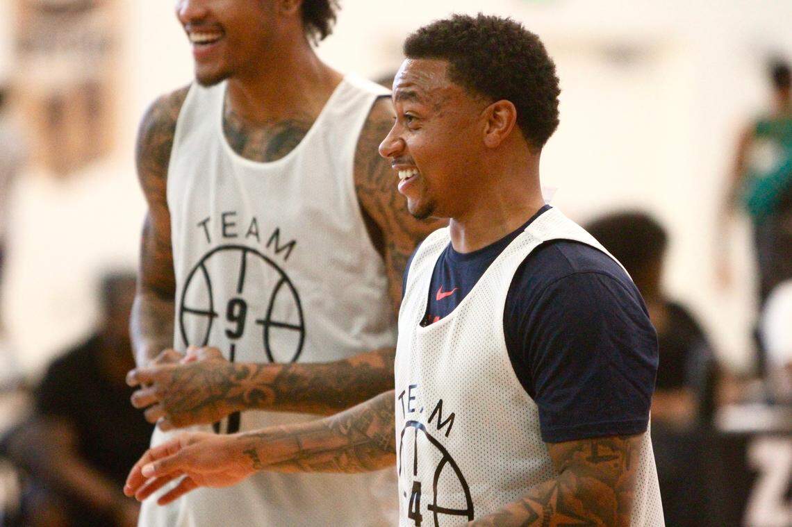 Former University of Washington and Curtis High guard Isaiah Thomas takes the floor at the sixth-annual “Zeke-End” tournament at Tacoma Community College on Friday, Aug. 2, 2019