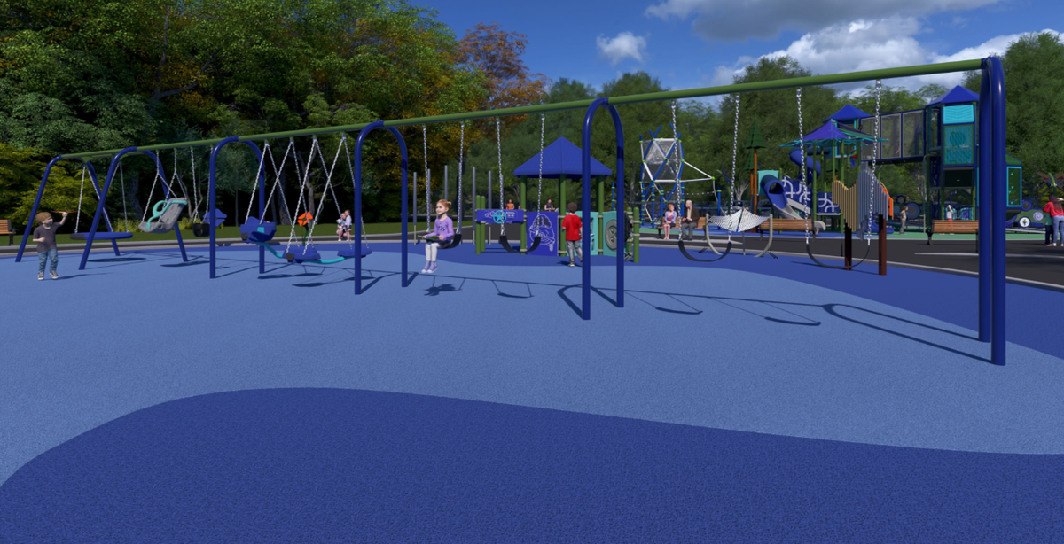 A rendering for a new swing zone, an addition to the playground design at Bradley Lake Park, located at 531 31st Ave. SE in Puyallup, Wash. City officials told The News Tribune they expect construction to happen in the fall of 2027.