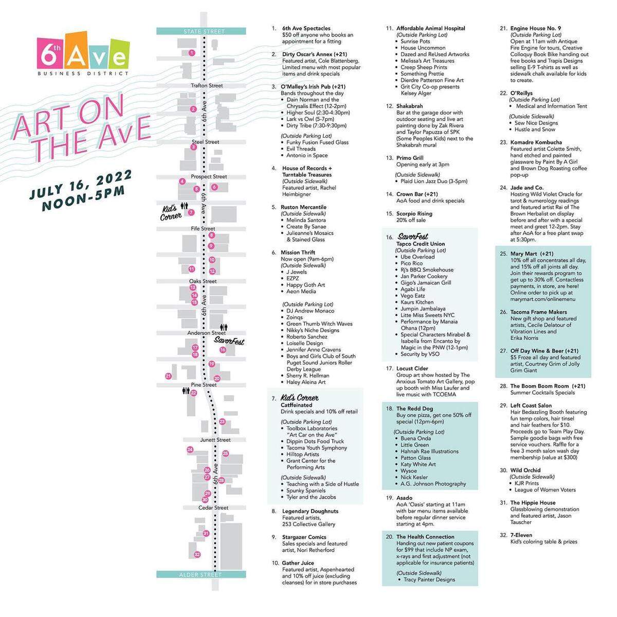 Official guide to Art on the Ave 2022, plus Savor Fest in the TAPCO parking lot.