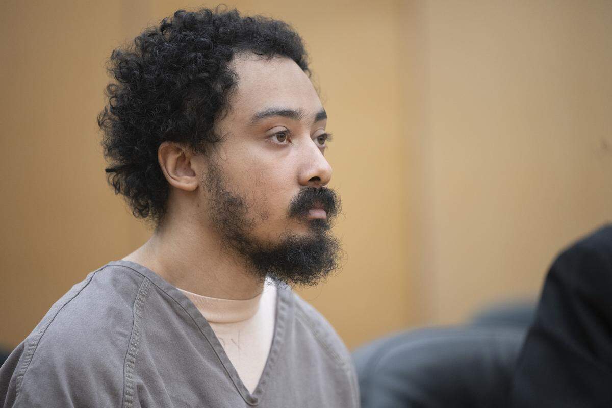 Nicholas Fitzgerald Matthew sits at his sentencing hearing on Friday, May 29, 2026, at Pierce County Superior Court in Tacoma, Wash. Matthew was convicted of trying to murder a woman walking alone on a trail at Tacoma's Point Defiance Park and was sentenced Friday to 22 years in prison.