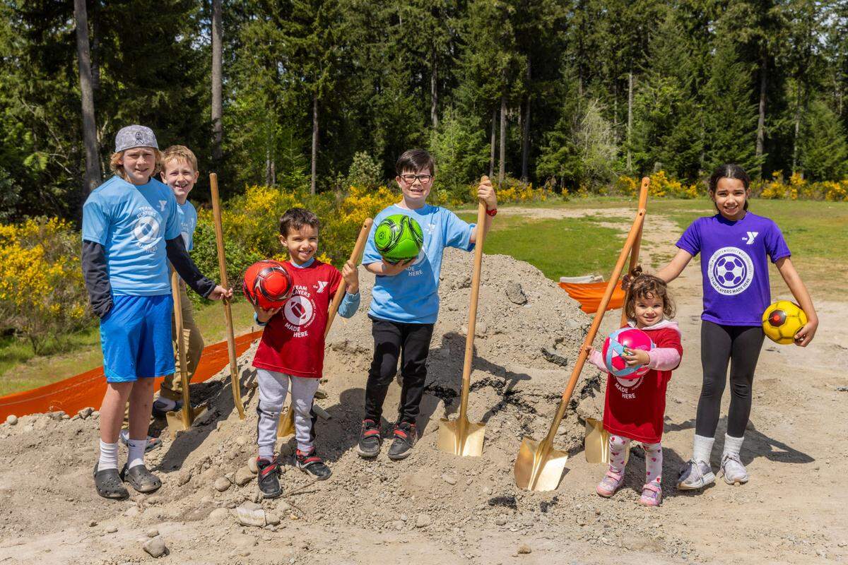 Children attended the groundbreaking ceremony for Phase 1A of the Gig Harbor Sports Complex on Saturday, May 3, 2025, in Gig Harbor, Wash.