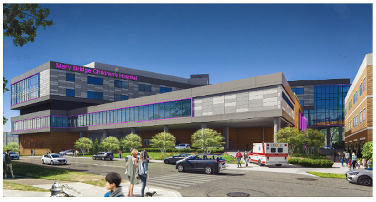 New renderings show the plans for Mary Bridge Children’s Hospital new campus in Tacoma, now set for completion in 2026.