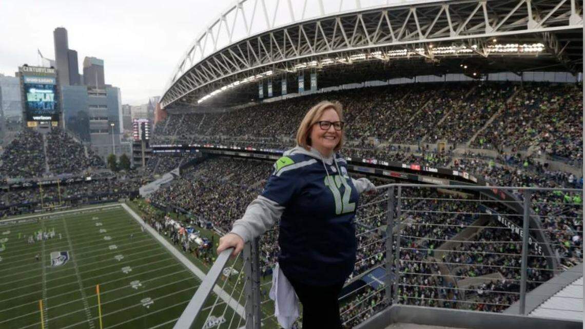 Seahawks chair Jody Allen after rasing the 12 Flag just before kickoff of the team’s game against the Los Angeles Rams on Oct. 3, 2019, at CenturyLink Field in Seattle.
