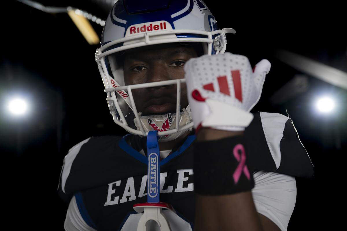 Federal Way senior defensive back Zamarie Tellez poses for a portrait after being selected as first-team defense for The News Tribune’s 2025 All-Area football team at Mount Tahoma High School, on Sunday, Dec. 7, 2025, in Tacoma, Wash.
