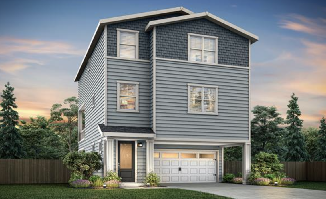 The four-bedroom, two-and-a-half-bath “Gregory” plan featured at Meadow Brook, a new community just off 152nd Street East in the South Hill area.