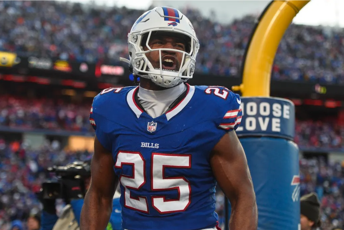 Linebacker Tyrel Dodson (25), here running out for Buffalo Bills introductions before an NFL football game against the New York Jets in Orchard Park, New York., Nov. 19, 2023, signed a free-agent contract with the Seahawks March 14, 2024.